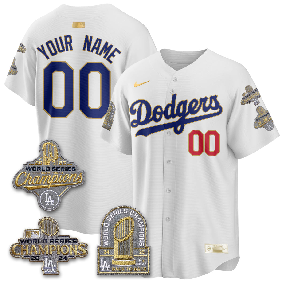 Los Angeles Dodgers Gold Collection Stadium Vapor Limited Custom Jersey - Back to Back 9x Champs - Stitched-Cuztomshoes