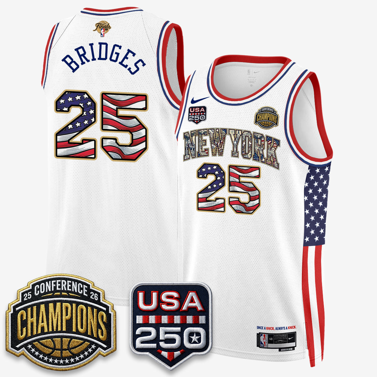 New York Knicks 2026 Basketball  Eastern Conference Champions x Fourth of July Vapor Jersey - Stitched