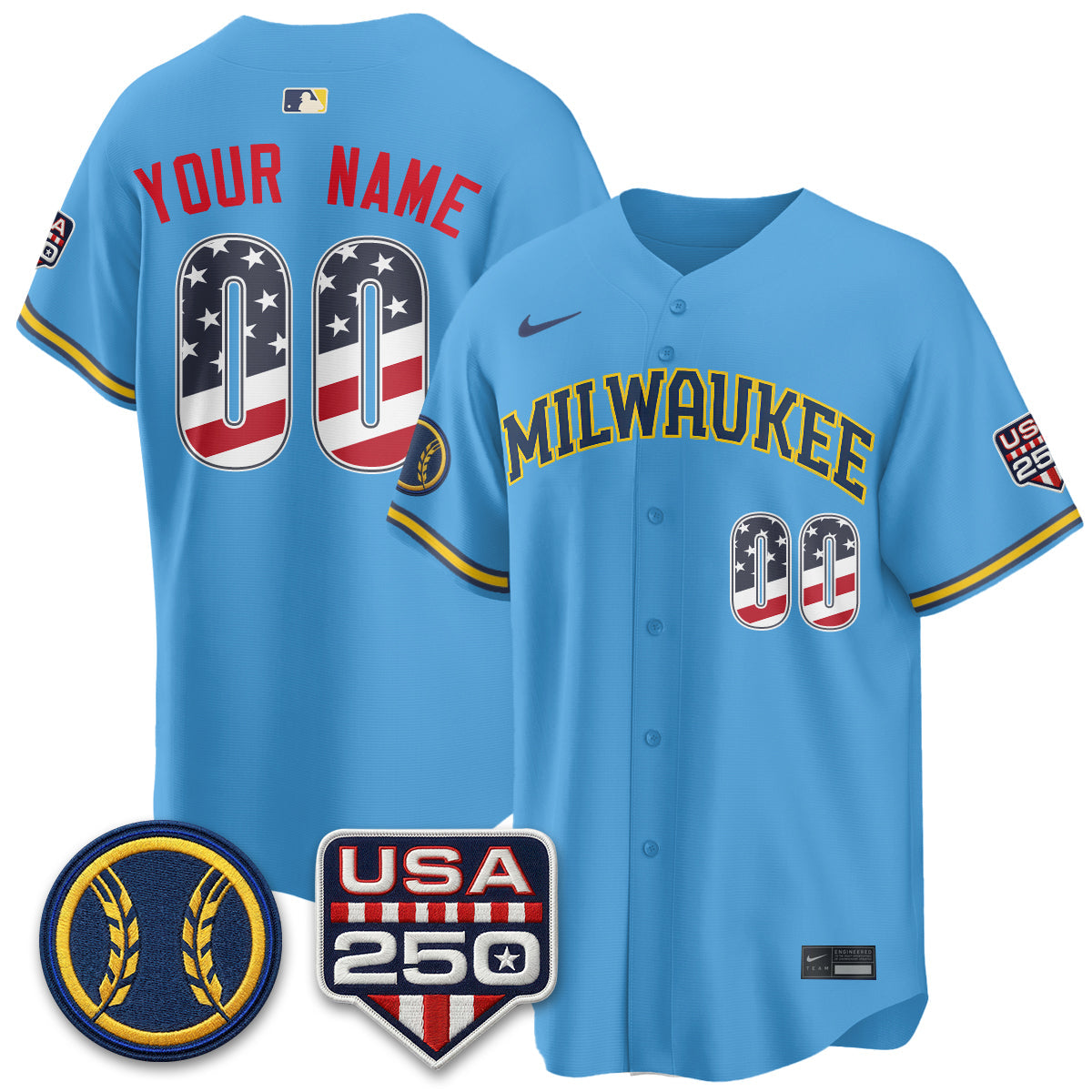 Milwaukee Brewers Fourth of July Vapor Limited Custom Jersey - Stitched-Cuztomshoes