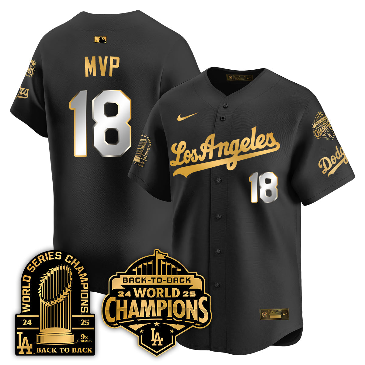 Los Angeles Dodgers Gold Collection Vapor Limited Jersey - 9x & B2B Champs - Stitched-Cuztomshoes