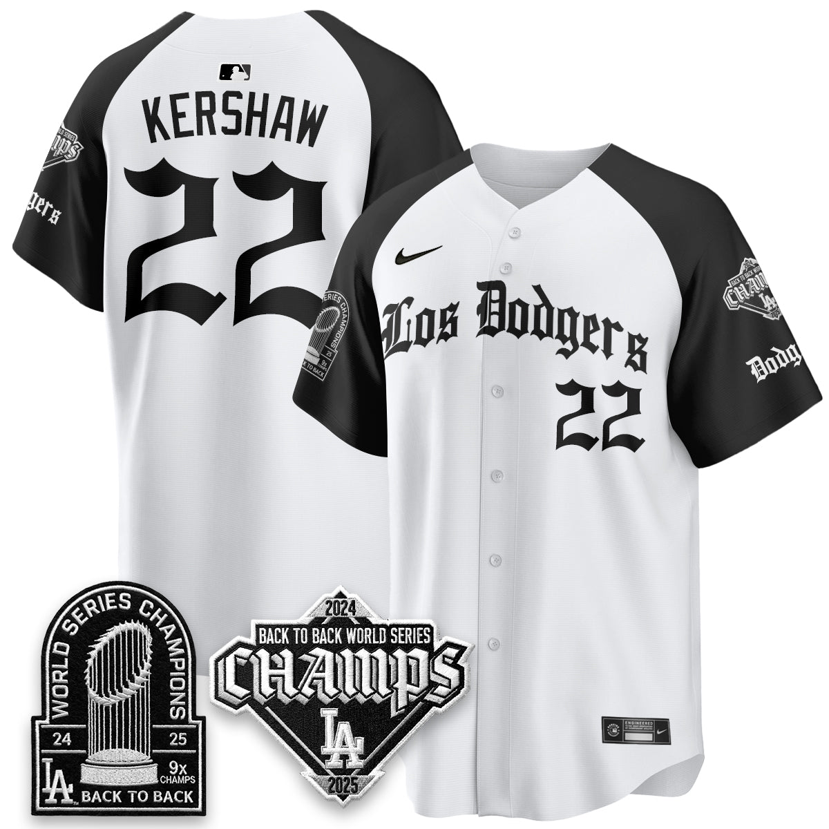 Los Angeles Dodgers World Series Champions B2B Patch Vapor Premier Limited Gothic Edition Jersey - Stitched-Cuztomshoes