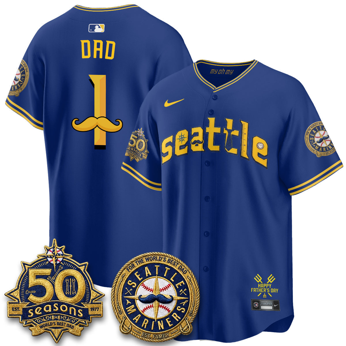 Seattle Mariners Happy Father's Day Vapor Jersey - Stitched