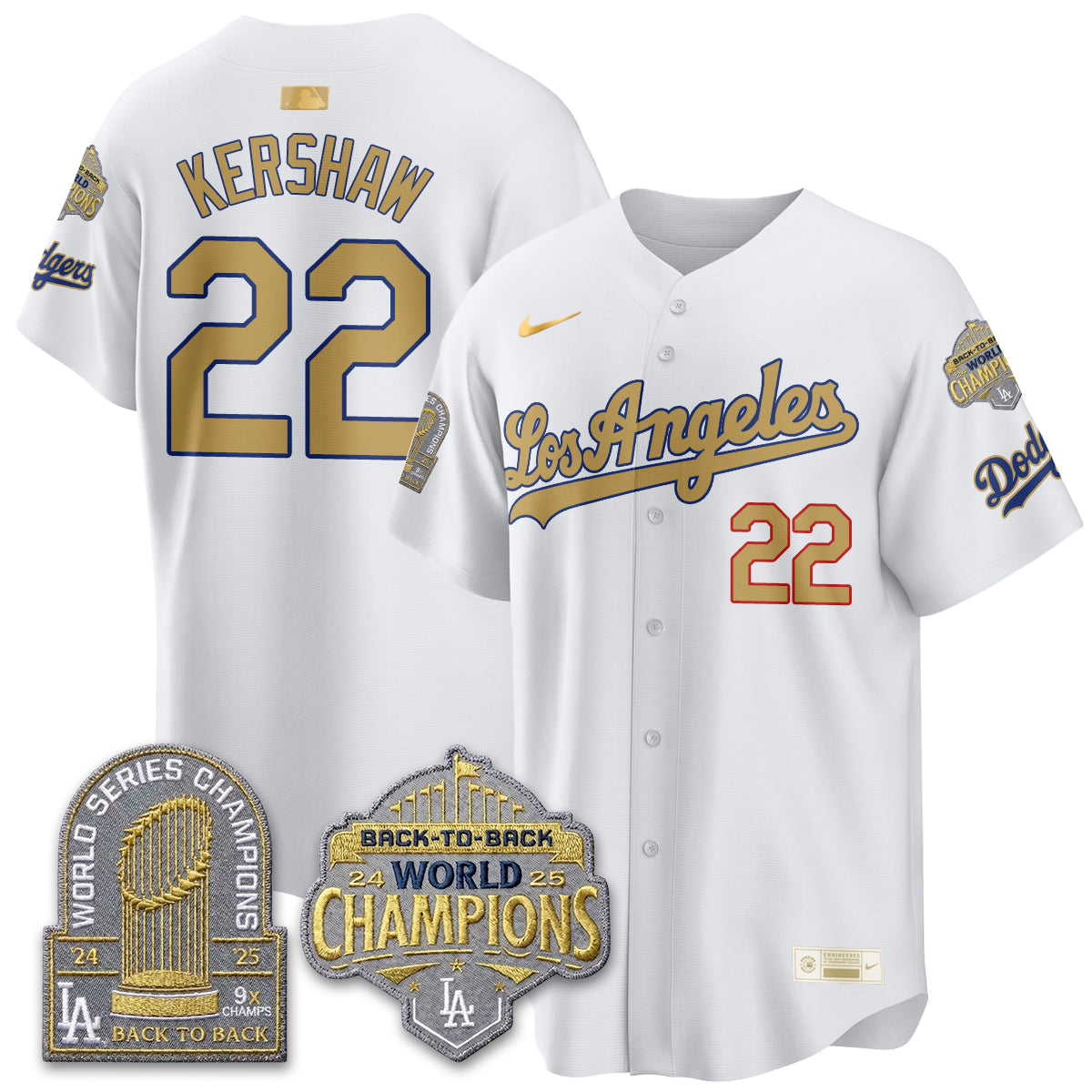 Los Angeles Dodgers Gold Collection Vapor Limited Jersey - 9x & B2B Champs - Stitched-Cuztomshoes