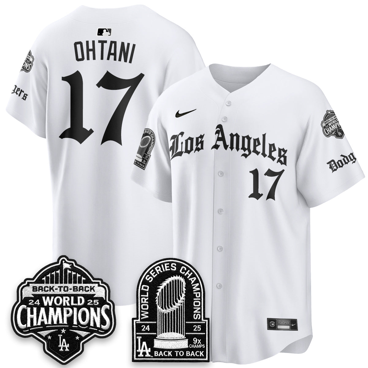 Los Angeles Dodgers WS Champions Back 2 Back Patch Vapor Premier Limited Gothic Edition Jersey - Stitched