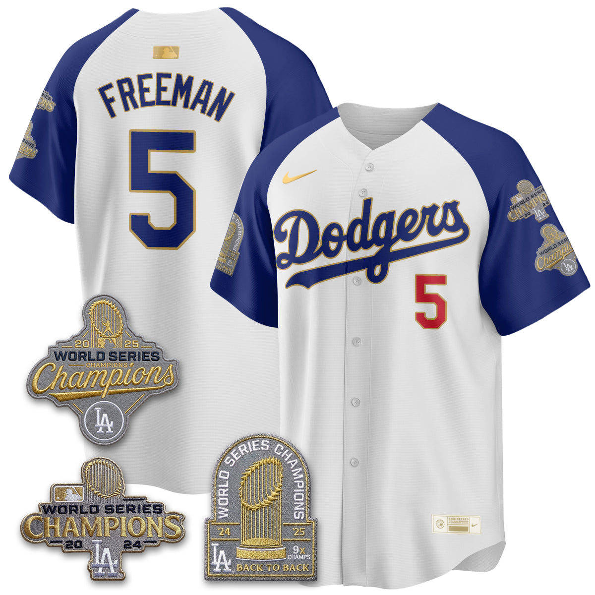 Los Angeles Dodgers Gold Collection Stadium Vapor Limited Jersey - Back to Back 9x Champs - Stitched-Cuztomshoes
