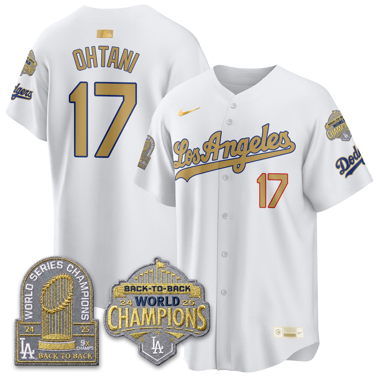 Los Angeles Dodgers Gold Collection Vapor Limited Jersey - 9x & B2B Champs - Stitched-Cuztomshoes