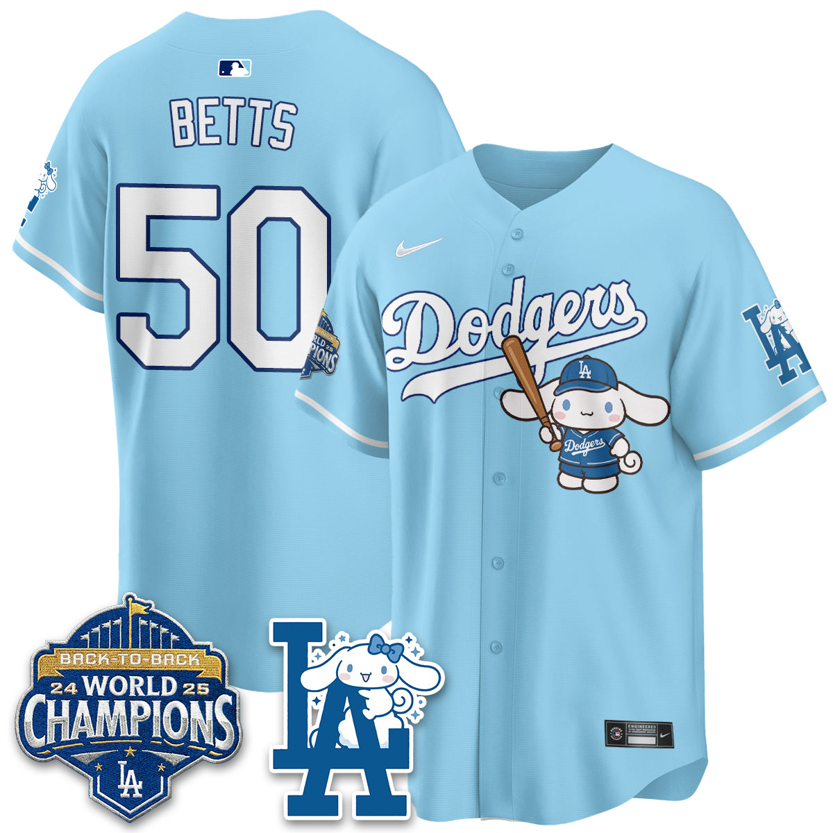 Los Angeles Dodgers Cinnamoroll Edition Vapor Jersey - Stitched-Cuztomshoes