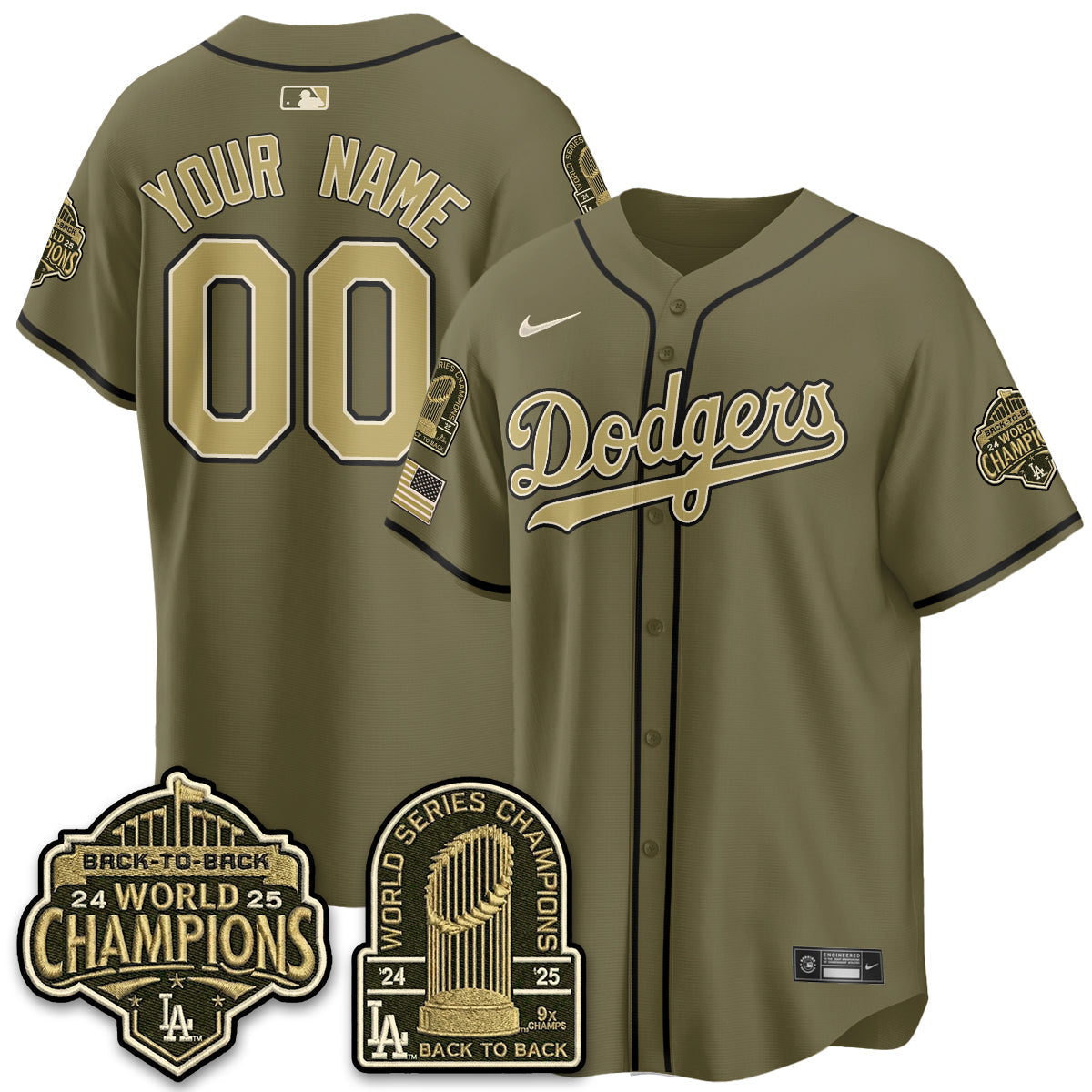 Los Angeles Dodgers New Era Olive 2026 Armed Forces Day Custom Jersey -Stitched