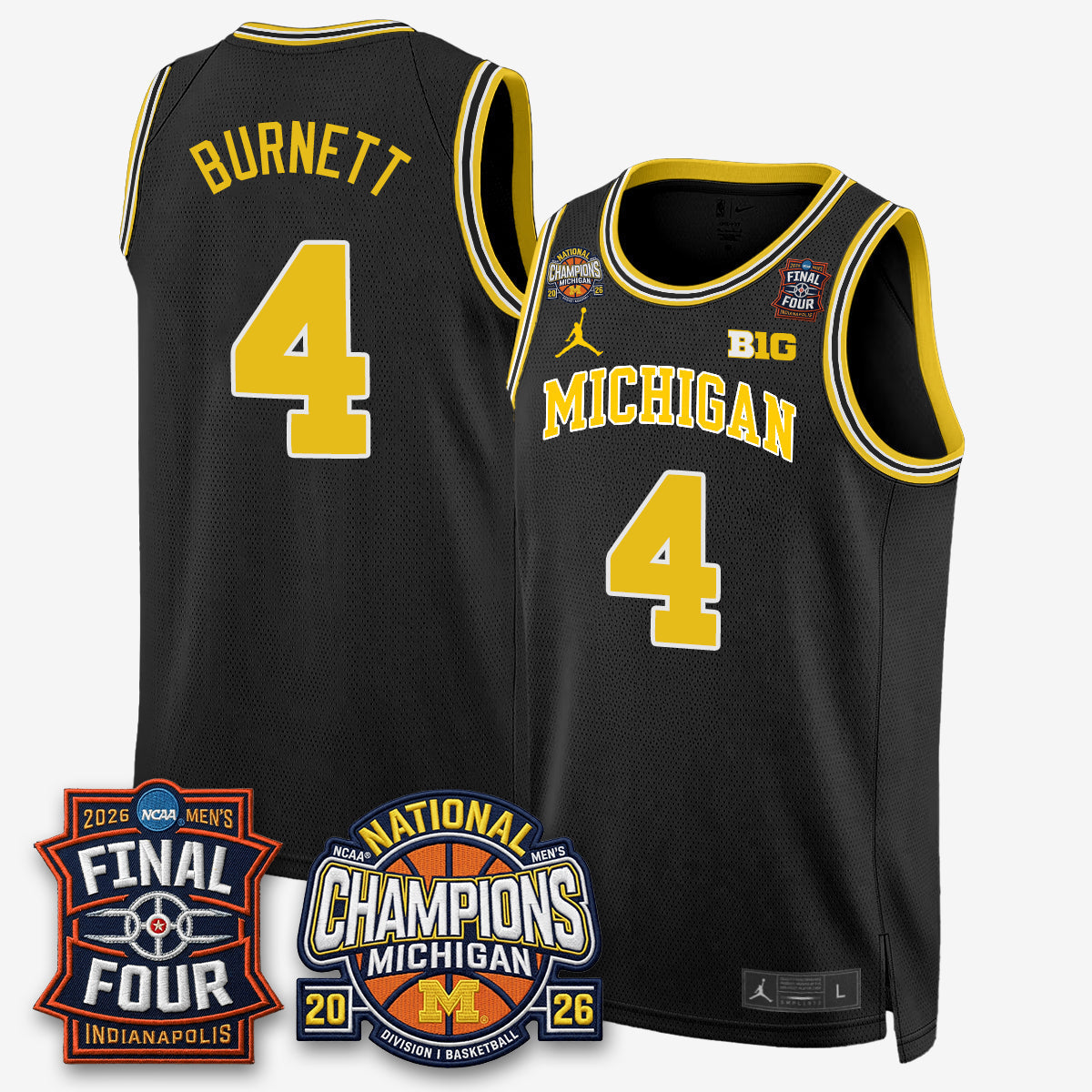 Michigan Wolverines Men's Basketball National Champions Big Text Limited Vapor Jersey - Stitched-Cuztomshoes