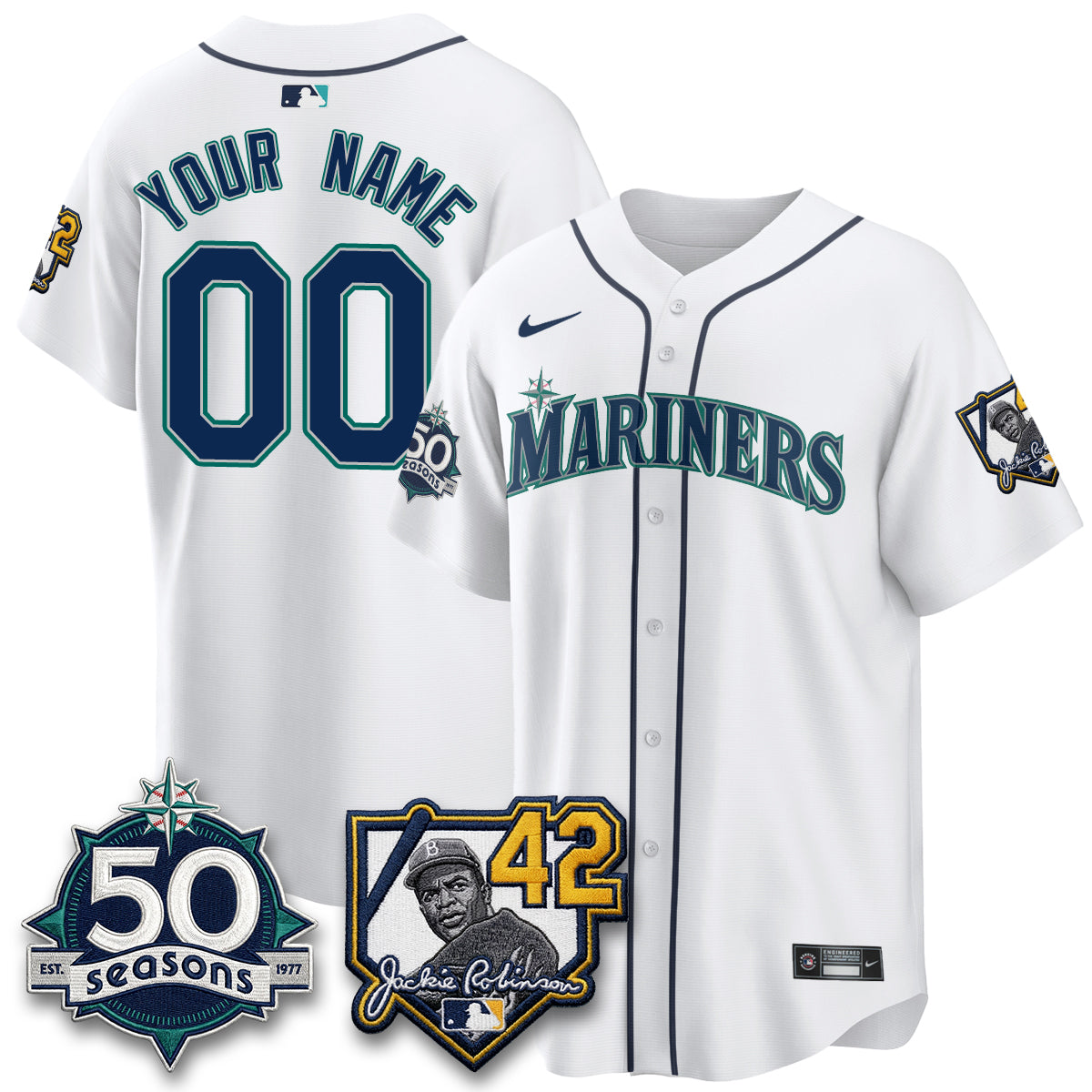 Seattle Mariners 2026 Jackie Robinson New Era Vapor Custom Limited Jersey - Stitched