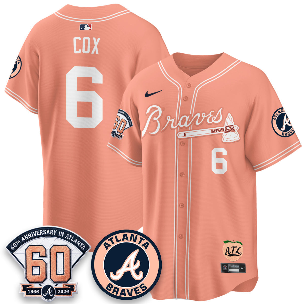 Atlanta Braves 60th Anniversary Peach Edition Vapor Premier Limited Jersey - Stitched