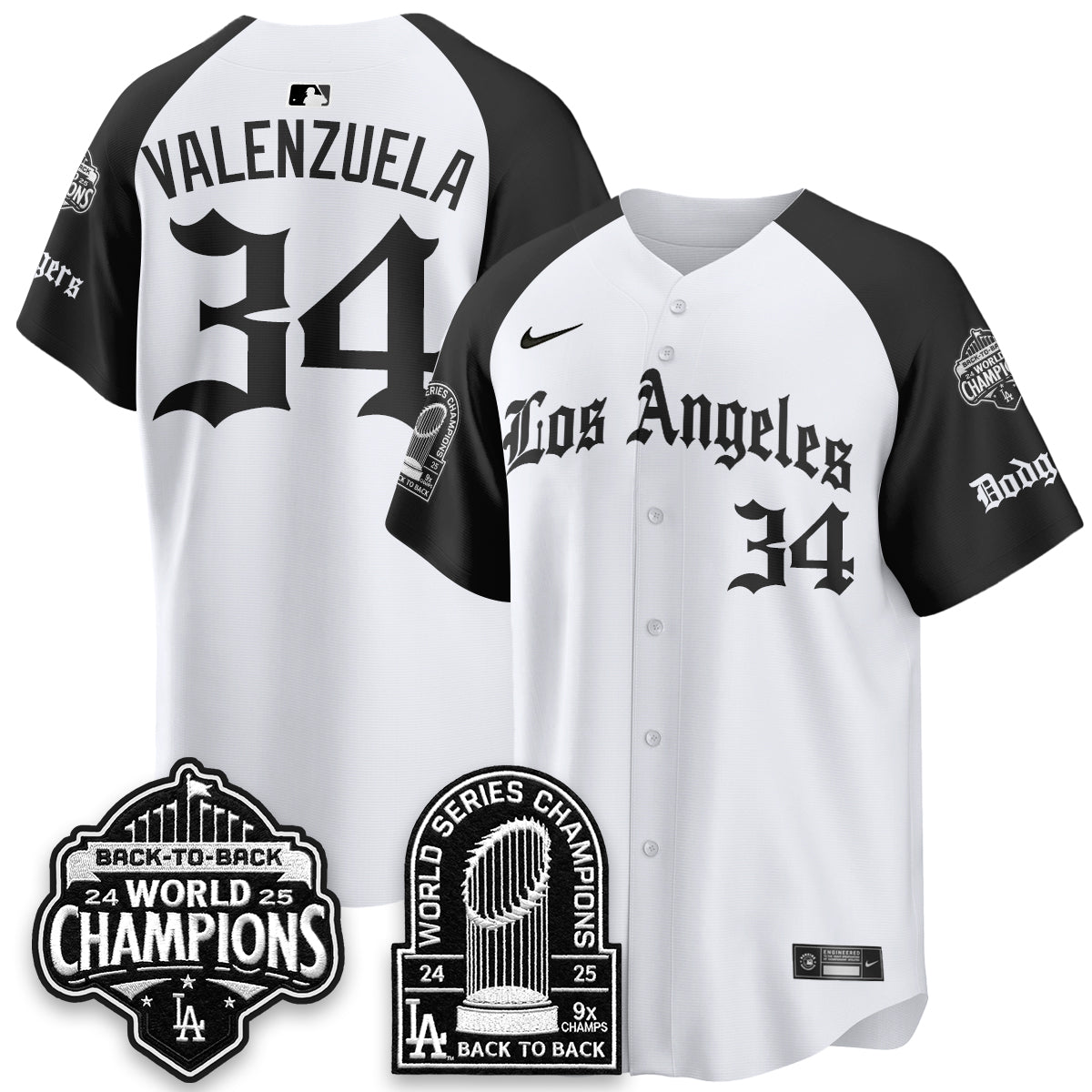 Los Angeles Dodgers WS Champions Back 2 Back Patch Vapor Premier Limited Gothic Edition Jersey - Stitched