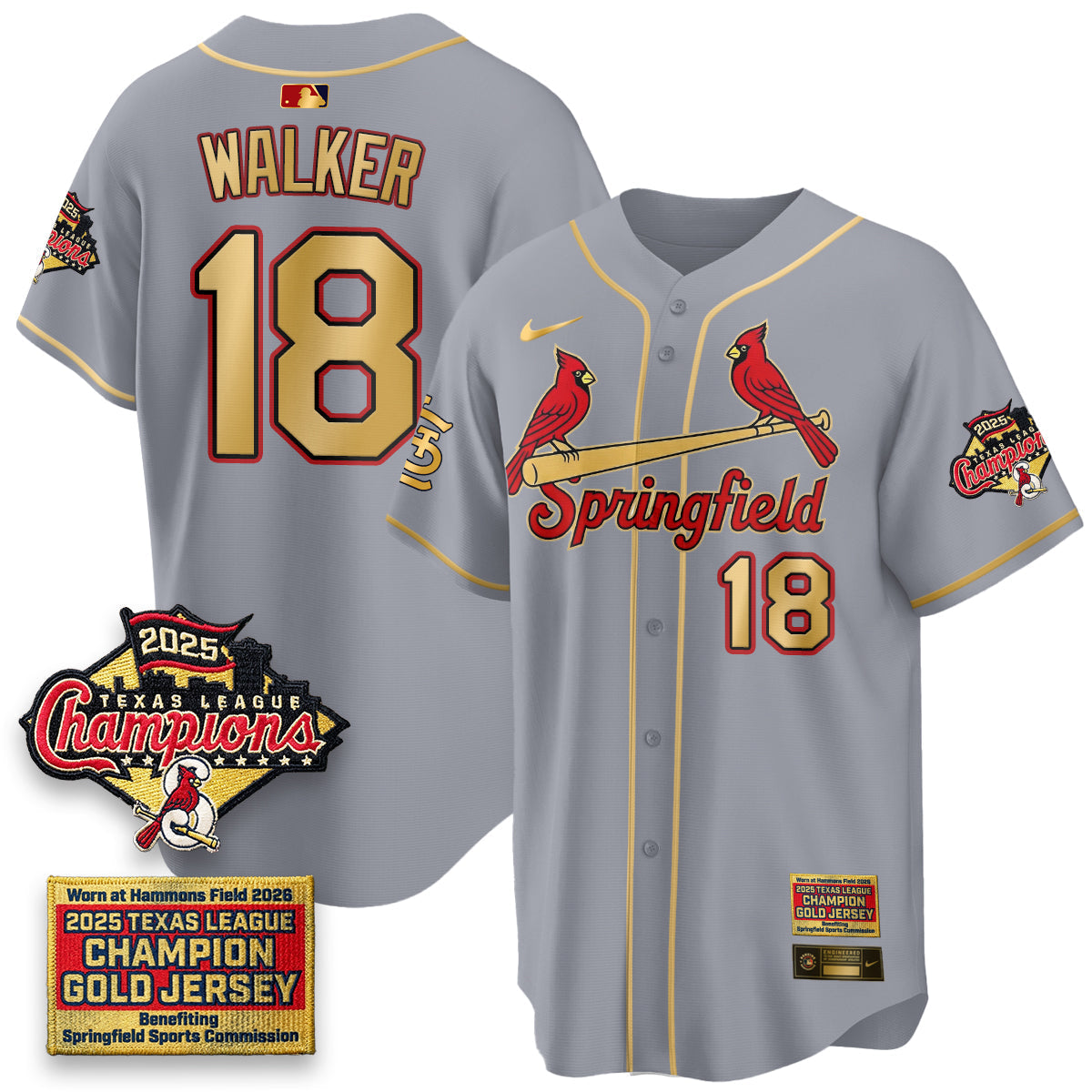 St. Louis Cardinals Springfield's Championship Gold Limited Jerseys - Stitched