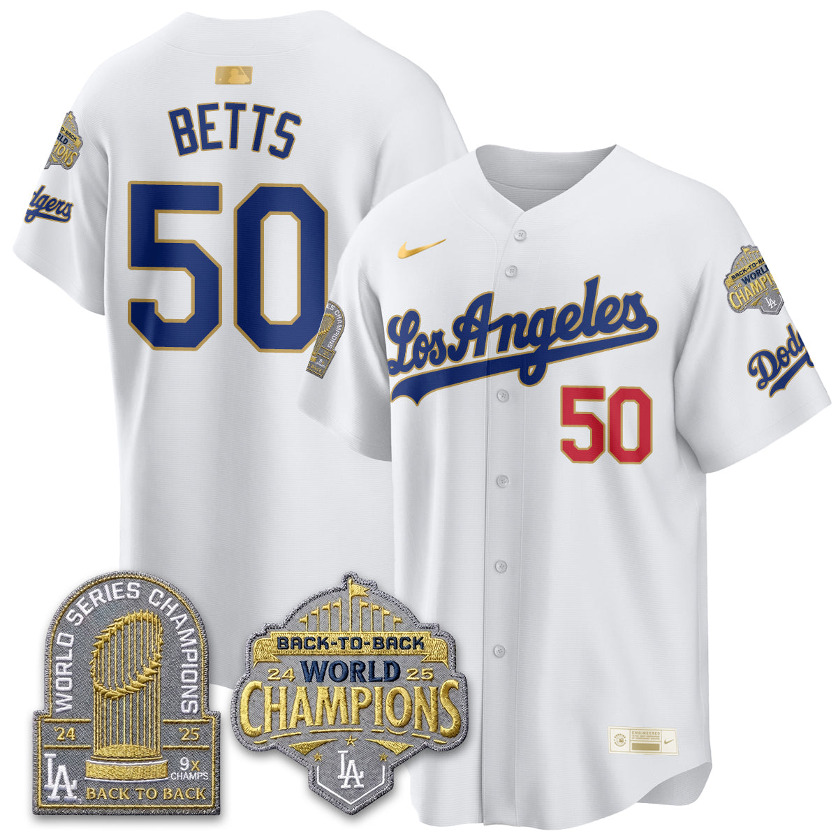 Los Angeles Dodgers Gold Collection Vapor Limited Jersey - 9x & B2B Champs - Stitched-Cuztomshoes
