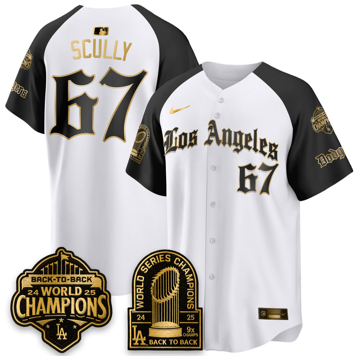 Los Angeles Dodgers WS Champions Back 2 Back Patch Vapor Premier Limited Gothic Edition Jersey - Stitched