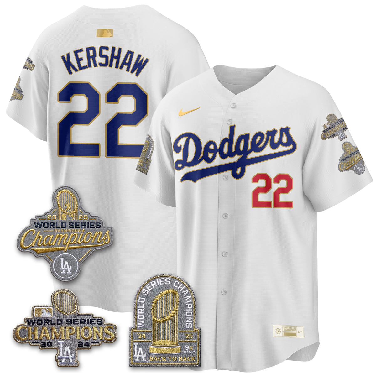 Los Angeles Dodgers Gold Collection Stadium Vapor Limited Jersey - Back to Back 9x Champs - Stitched-Cuztomshoes