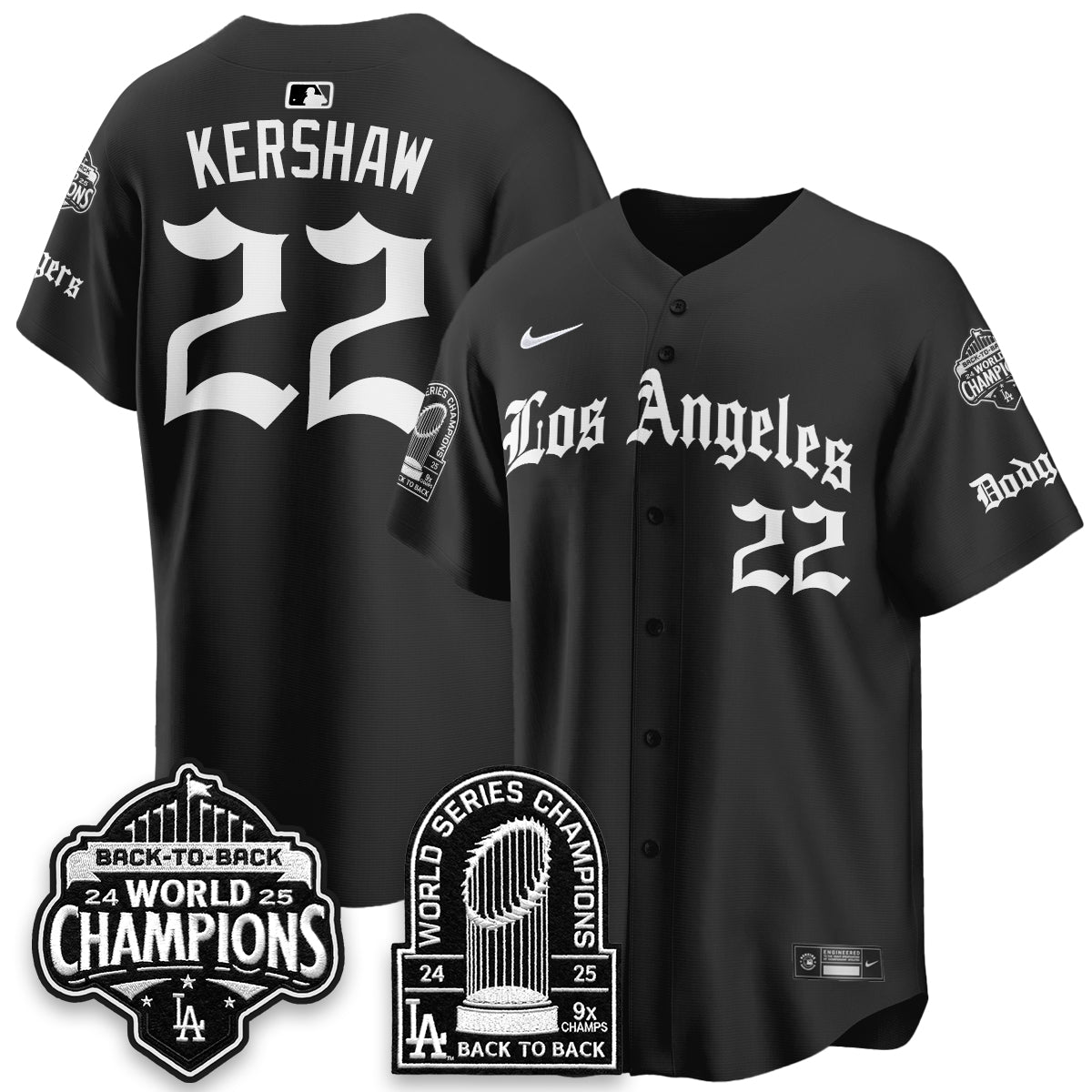 Los Angeles Dodgers WS Champions Back 2 Back Patch Vapor Premier Limited Gothic Edition Jersey - Stitched