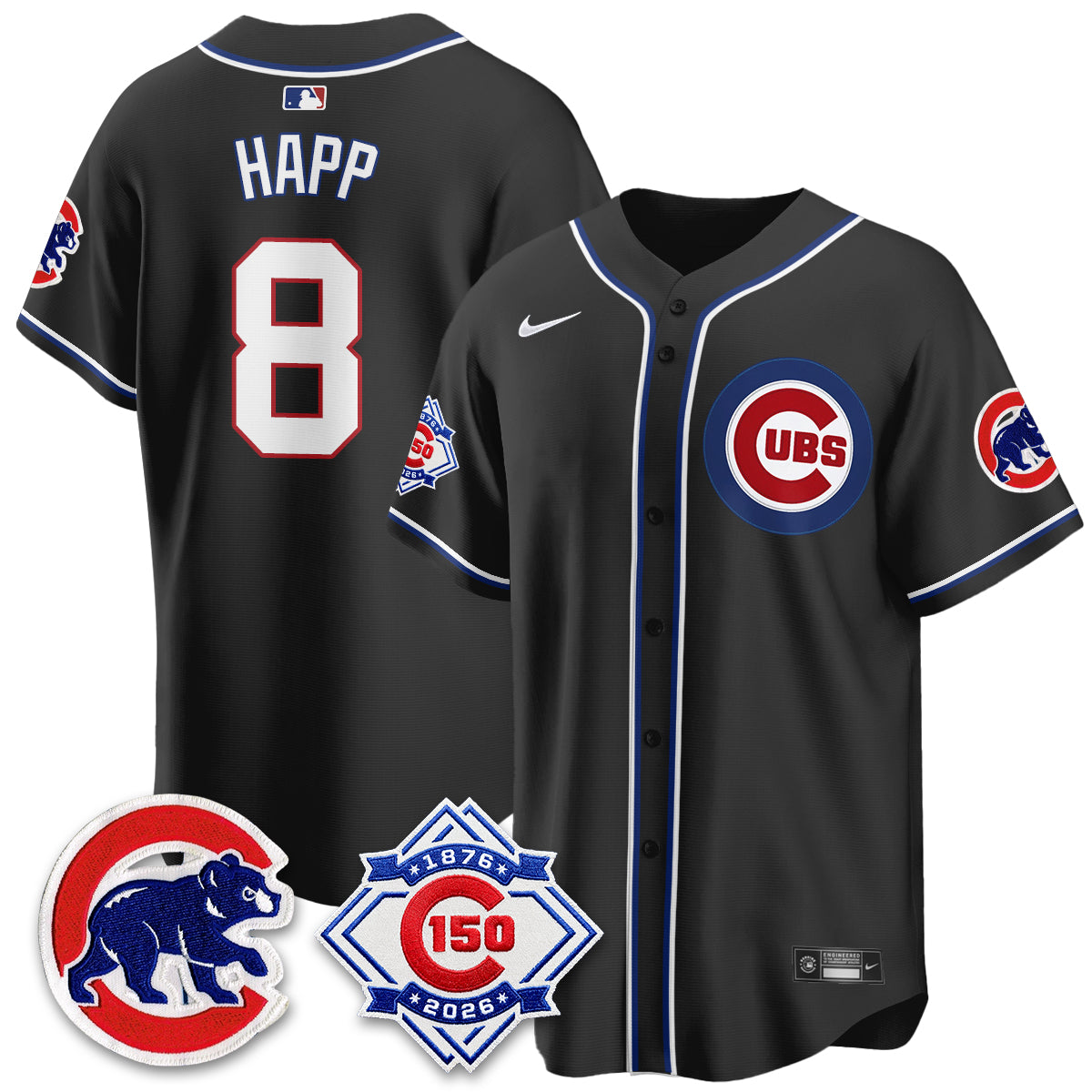 Chicago Cubs 150th Anniversary Black Out Style Vapor Premier Limited Jersey - Stitched