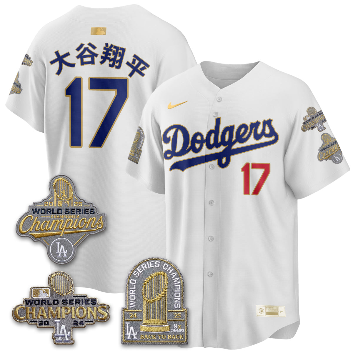 Los Angeles Dodgers Gold Collection Stadium Vapor Limited Jersey - Back to Back 9x Champs - Stitched-Cuztomshoes
