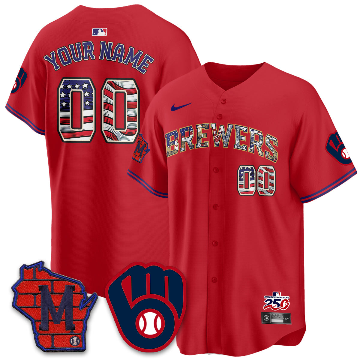 Milwaukee Brewers 2026 Independence Day USA Vapor Limited Custom Jersey - Stitched-Cuztomshoes