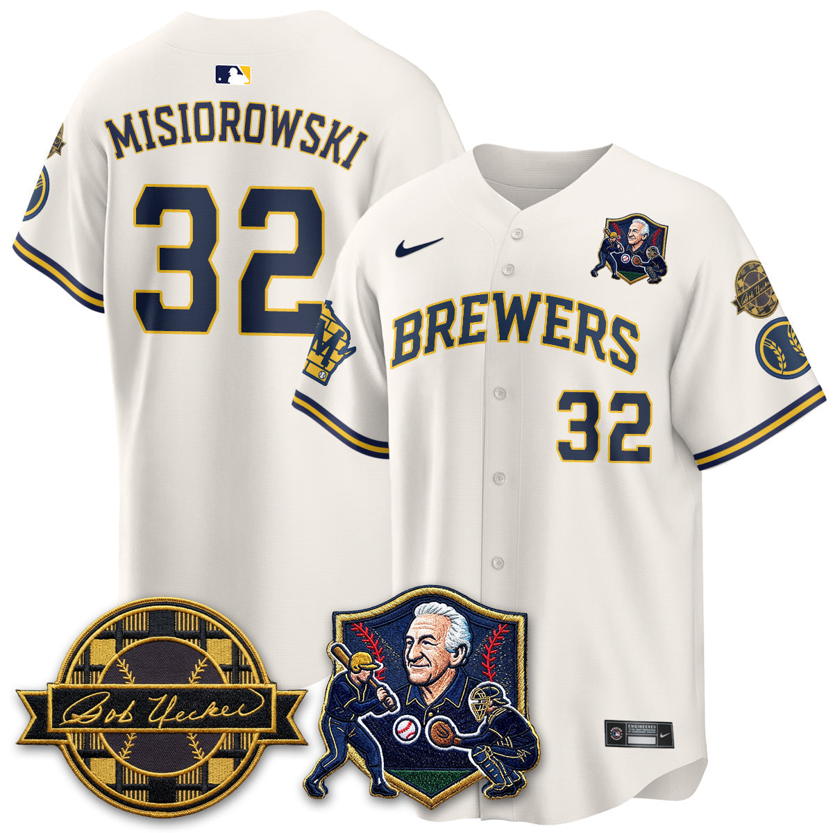 Milwaukee Brewers Bob Uecker - 54 Seasons for Brewers' Vapor Limited Gold Jersey - Stitched