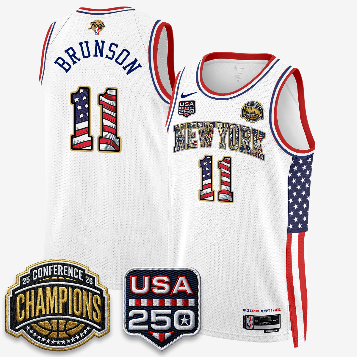 New York Knicks 2026 Basketball  Eastern Conference Champions x Fourth of July Vapor Jersey - Stitched