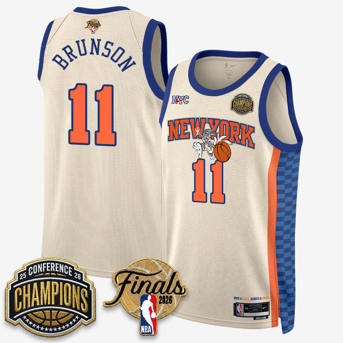 New York Knicks 2026 Basketball Eastern Conference Champions x Looney Tunes Vapor Jersey V2- Stitched-Cuztomshoes