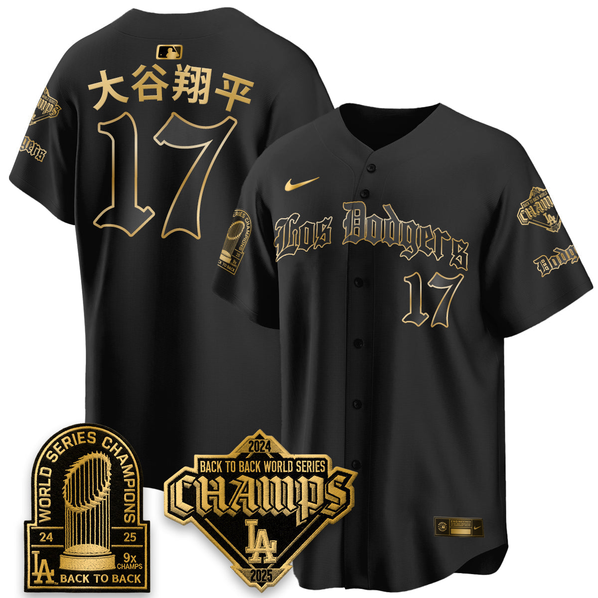 Los Angeles Dodgers World Series Champions B2B Patch Vapor Premier Limited Gothic Edition Jersey - Stitched-Cuztomshoes