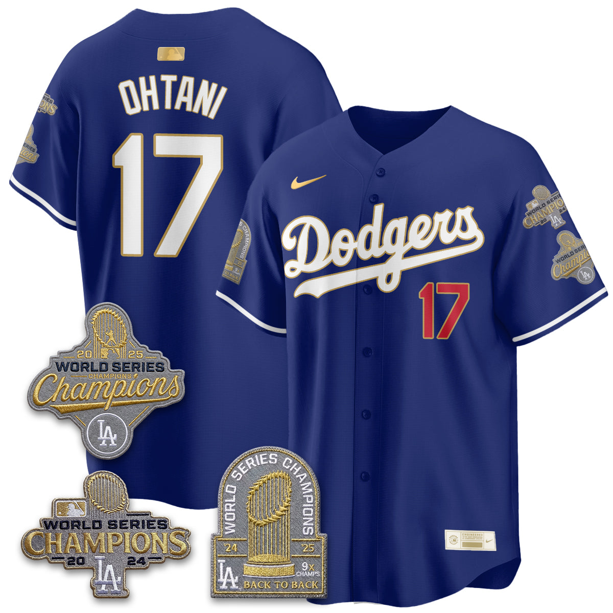 Los Angeles Dodgers Gold Collection Stadium Vapor Limited Jersey - Back to Back 9x Champs - Stitched-Cuztomshoes
