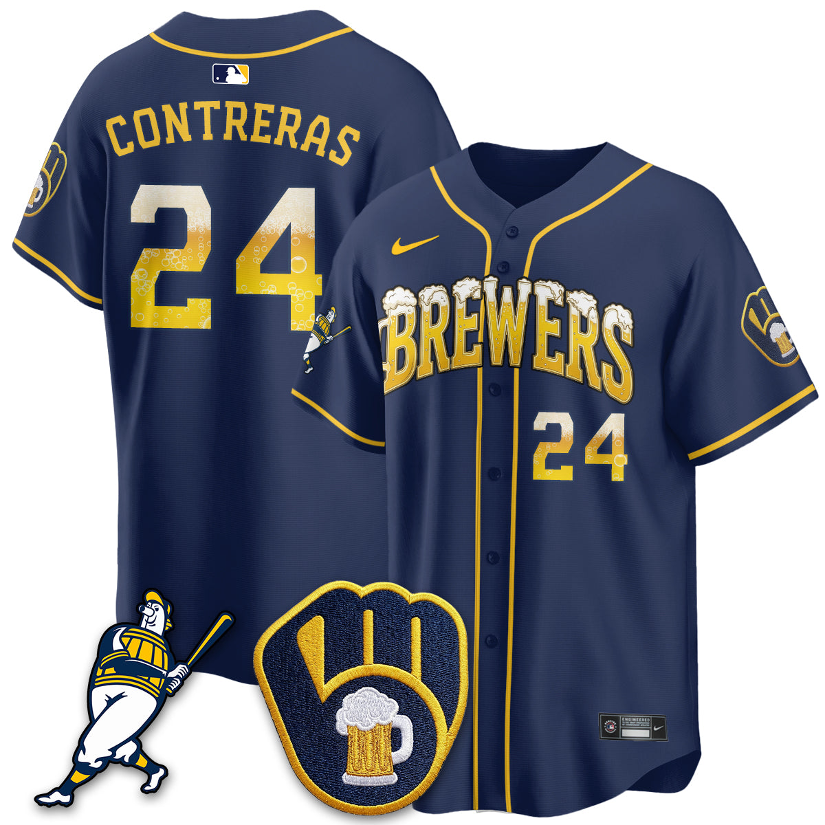 Milwaukee Brewers "Pitcher & Pint" Edition Vapor Limited Jersey - Stitched-Cuztomshoes