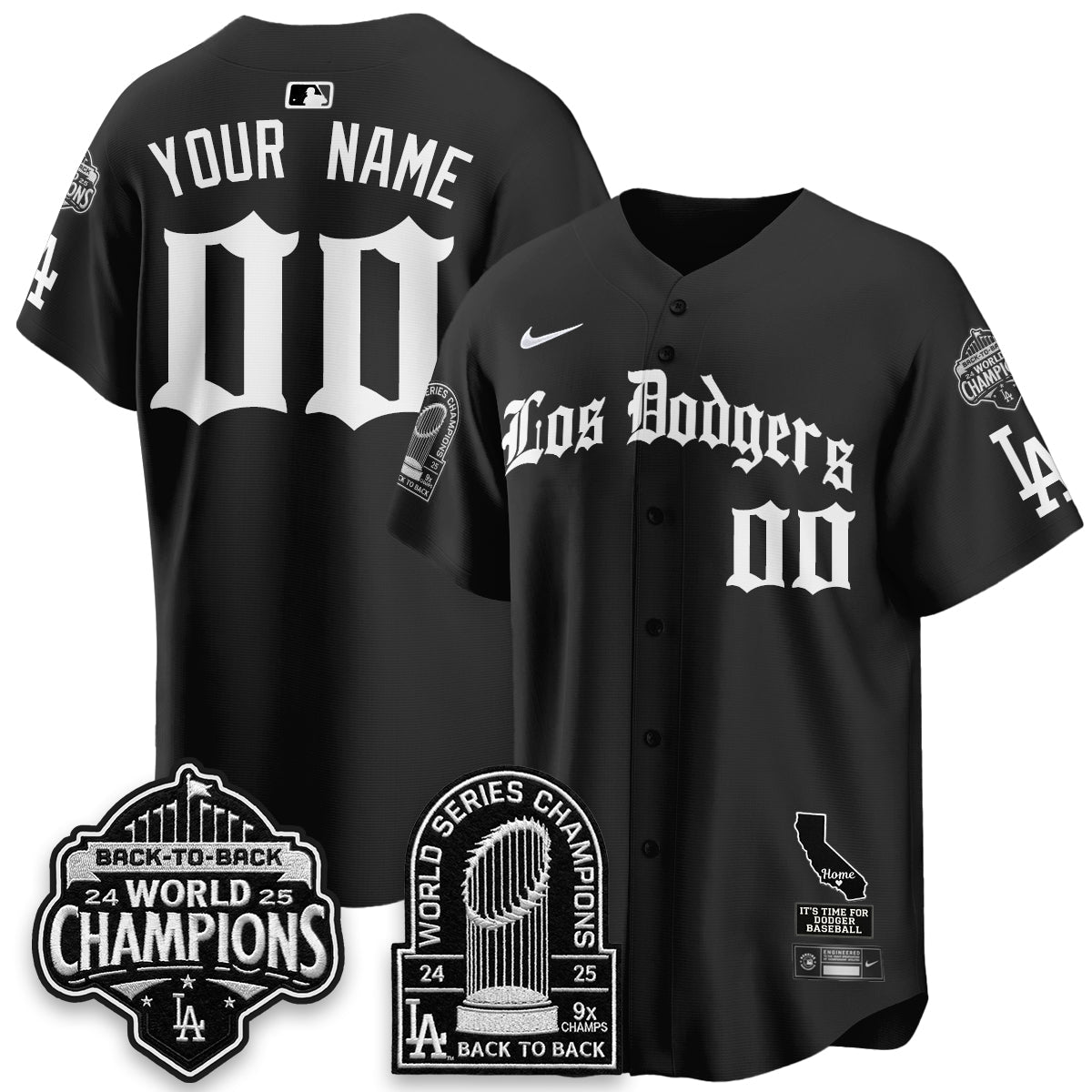Los Angeles Dodgers World Series Champions Vapor Premier Limited Gothic Edition Custom Jersey - Stitched