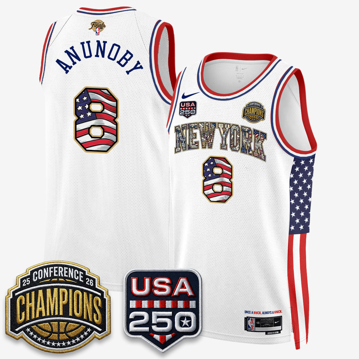 New York Knicks 2026 Basketball  Eastern Conference Champions x Fourth of July Vapor Jersey - Stitched