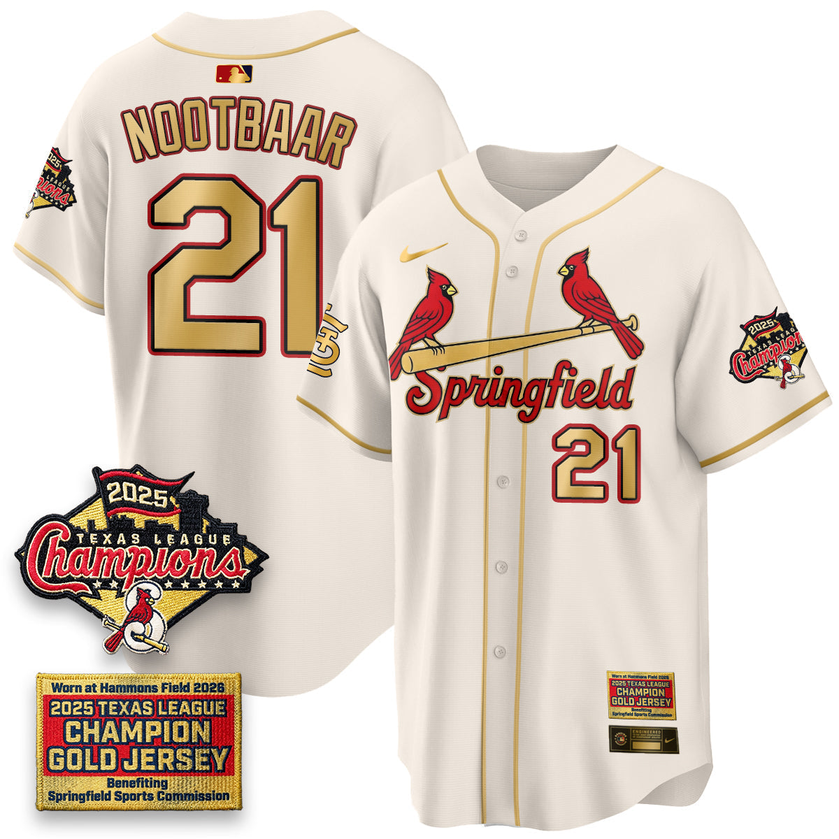 St. Louis Cardinals Springfield's Championship Gold Limited Jerseys - Stitched
