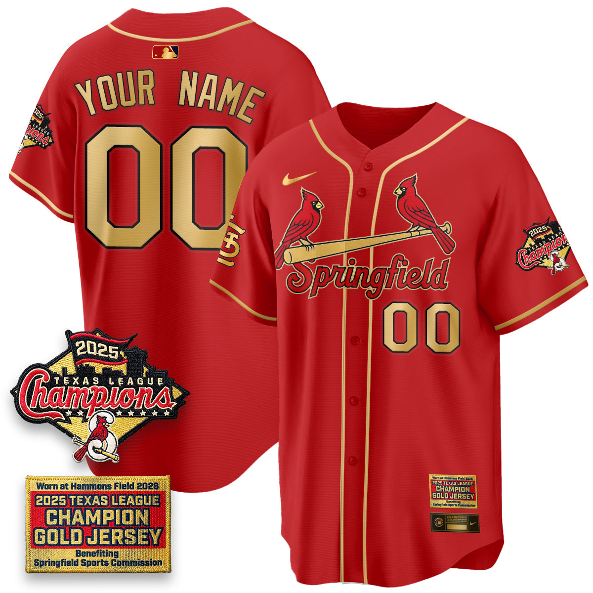 St. Louis Cardinals Springfield's Championship Gold Limited Custom Jerseys - Stitched