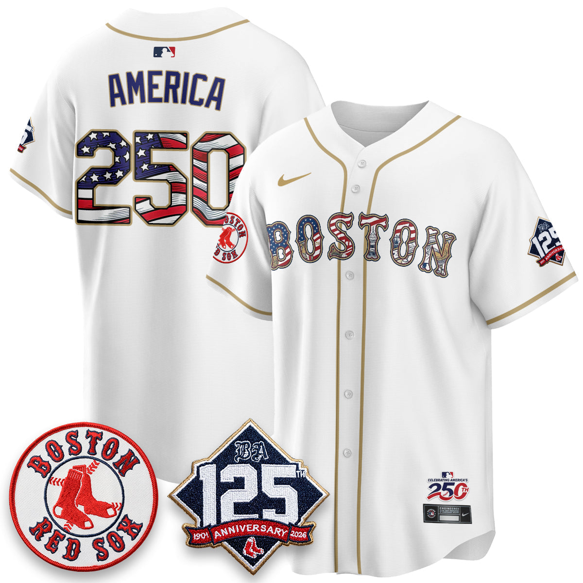 Boston Red Sox 2026 Independence Day USA Vapor Limited Jersey - Stitched-Cuztomshoes