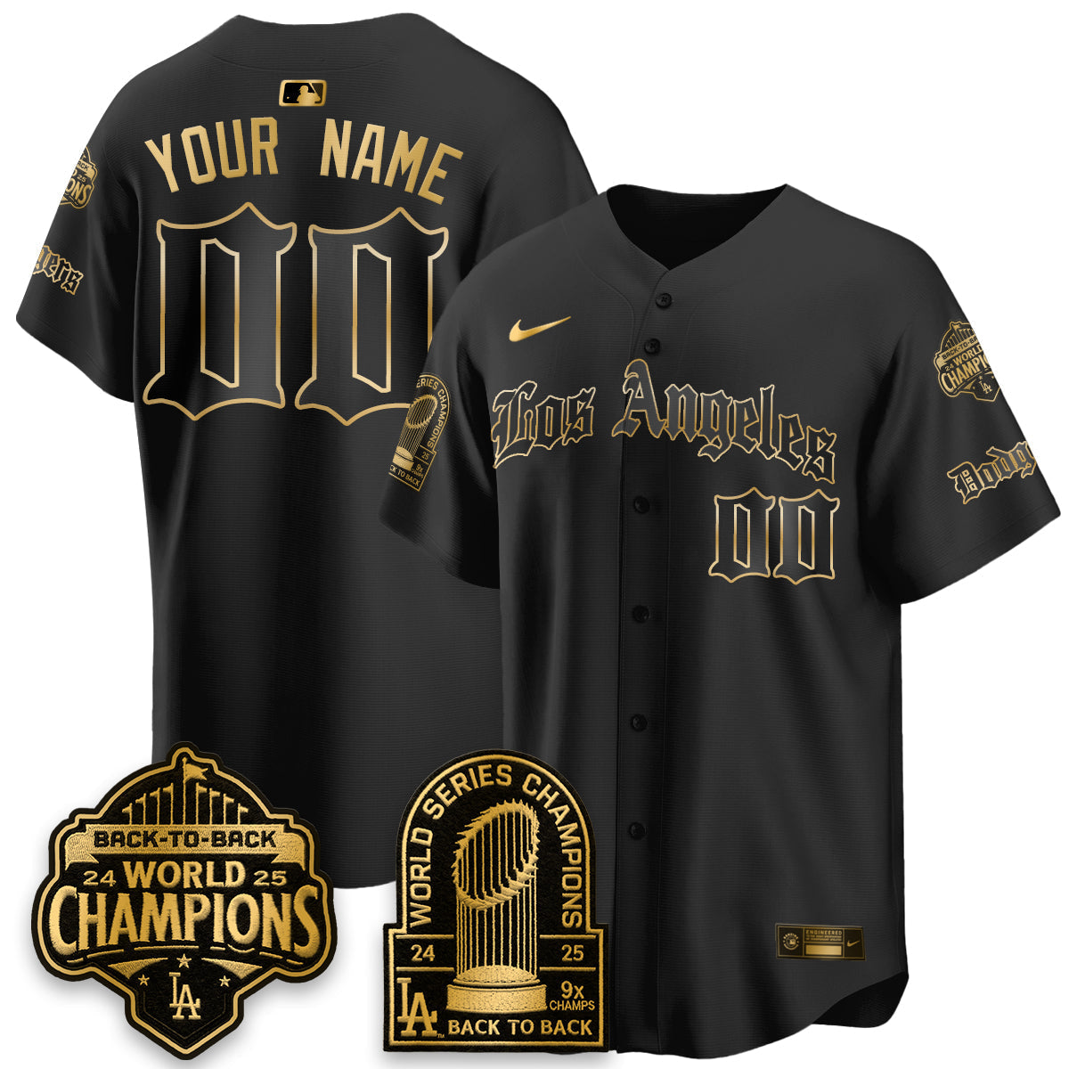 Los Angeles Dodgers WS Champions Back 2 Back Patch Vapor Premier Limited Gothic Edition Custom Jersey - Stitched-Cuztomshoes