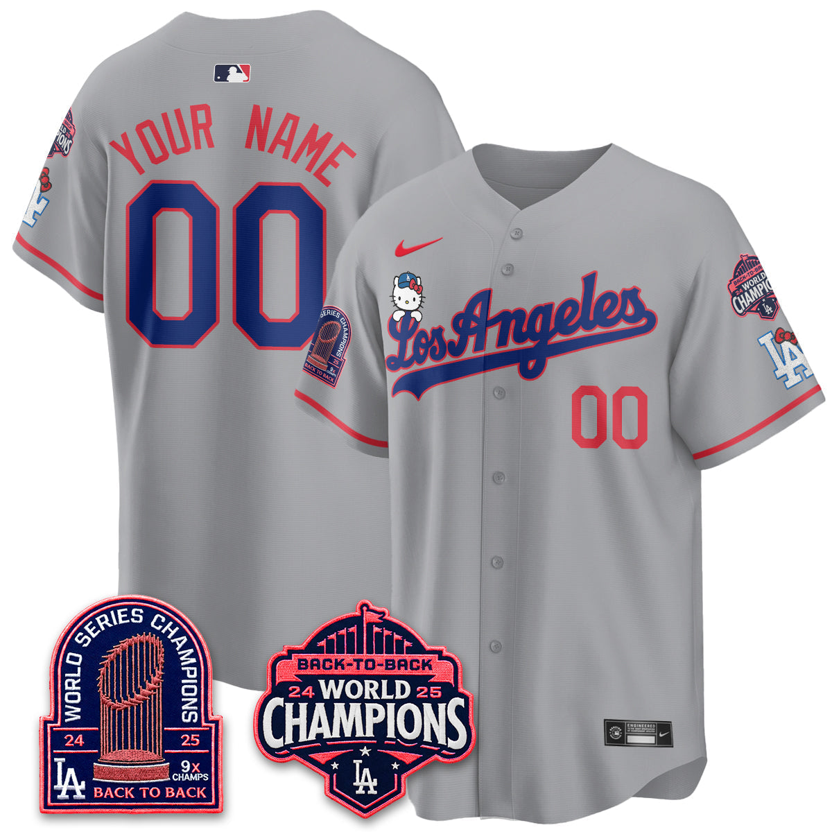 Los Angeles Dodgers x Hello Kitty Night 2026 Vapor Custom Jersey - Stitched - V2-Cuztomshoes