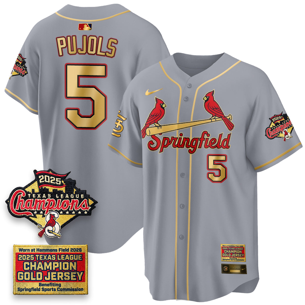 St. Louis Cardinals Springfield's Championship Gold Limited Jerseys - Stitched