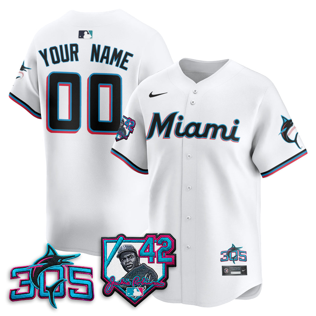 Miami Marlins 2026 Jackie Robinson New Era Vapor Custom Limited Jersey - Stitched-Cuztomshoes