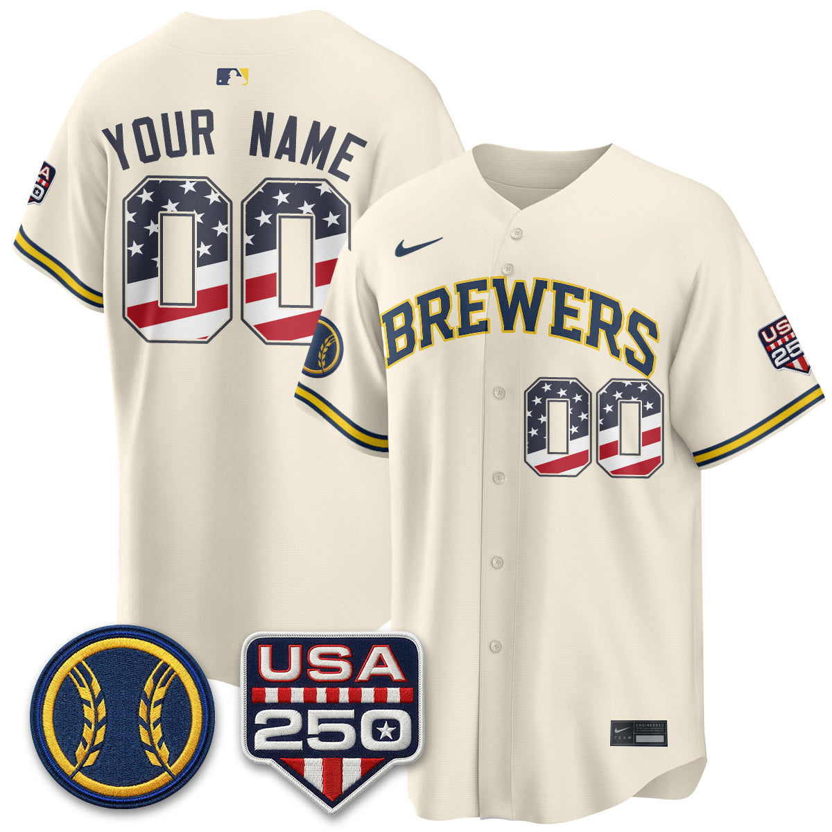 Milwaukee Brewers Fourth of July Vapor Limited Custom Jersey - Stitched-Cuztomshoes
