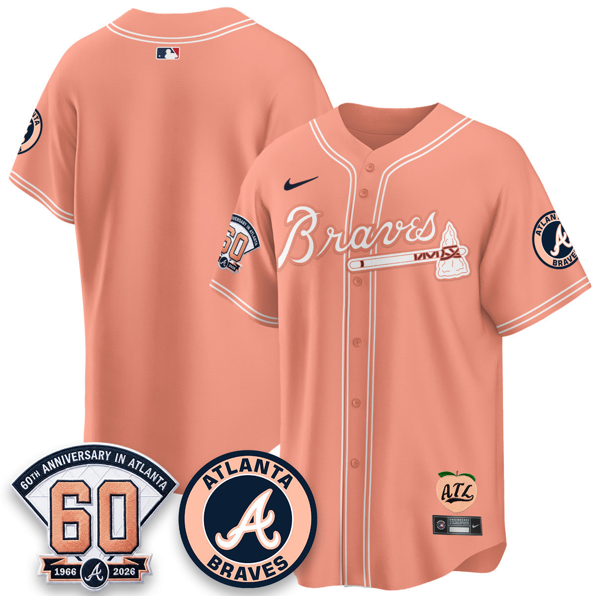 Atlanta Braves 60th Anniversary Peach Edition Vapor Premier Limited Jersey - Stitched