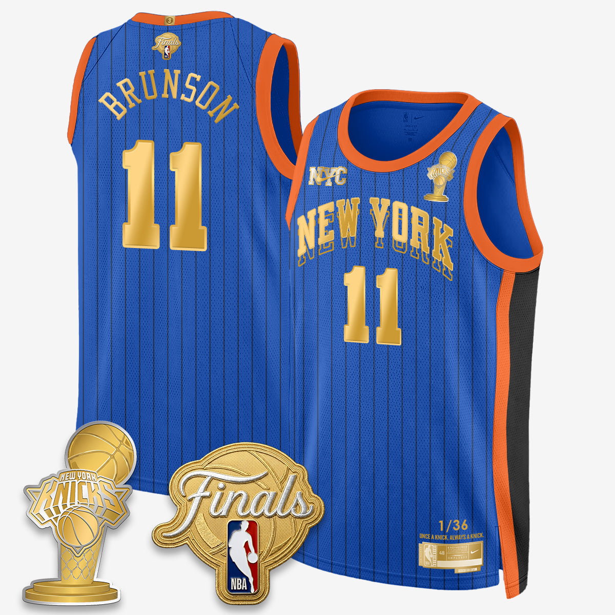 Jalen Brunson NYK 2026 Basketball Finals Champions Gold Standard Basketball Jersey - Limited Edition - Stitched-Cuztomshoes
