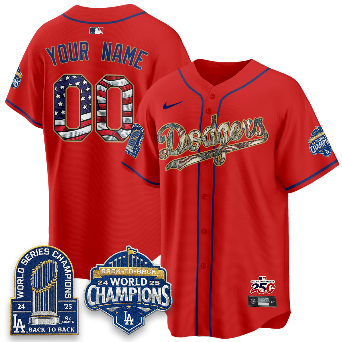 Los Angeles Dodgers 2026 Independence Day USA Vapor Limited Custom Jersey - Stitched-Cuztomshoes