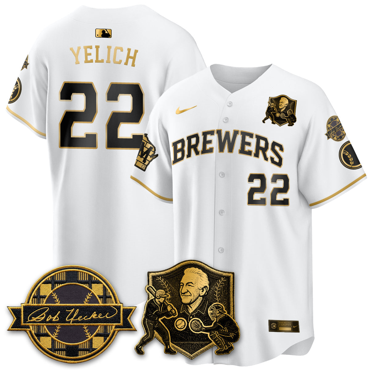 Milwaukee Brewers Bob Uecker - 54 Seasons for Brewers' Vapor Limited Gold Jersey - Stitched