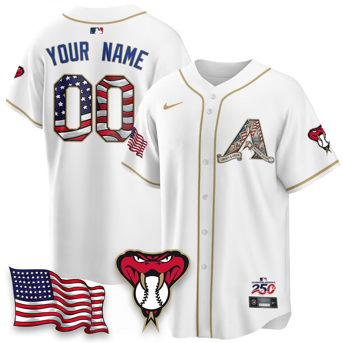Arizona Diamonbacks 2026 Independence Day USA Vapor Limited Custom Jersey - Stitched