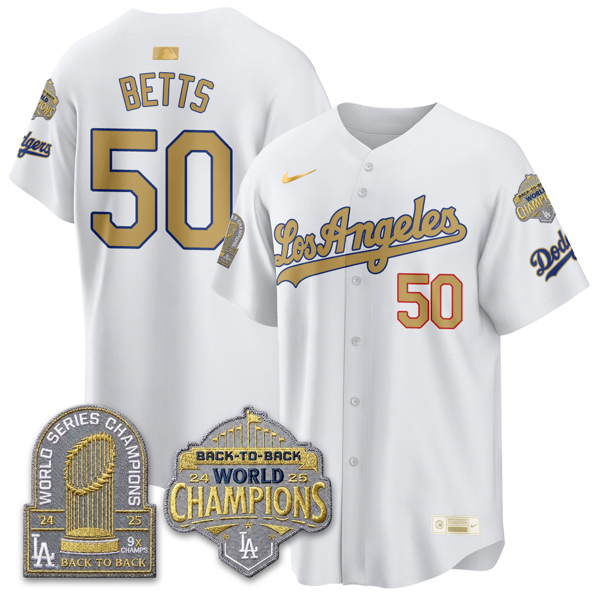 Los Angeles Dodgers Gold Collection Vapor Limited Jersey - 9x & B2B Champs - Stitched-Cuztomshoes