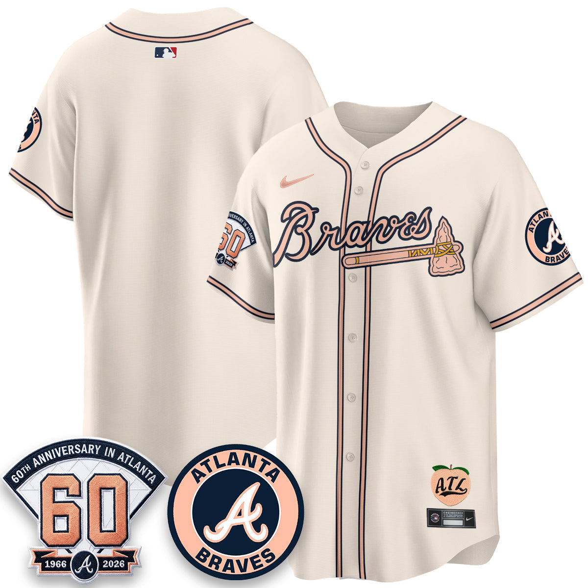 Atlanta Braves 60th Anniversary Peach Edition Vapor Premier Limited Jersey - Stitched