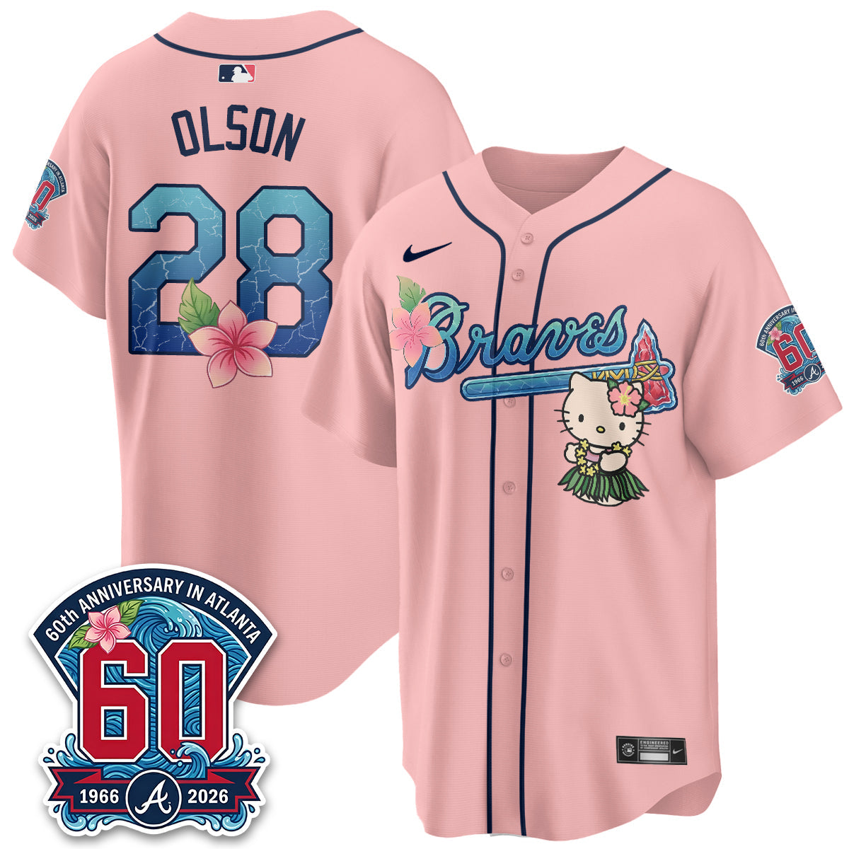 Atlanta Braves x Meow Aloha Spirit Vapor Jersey - Stitched-Cuztomshoes