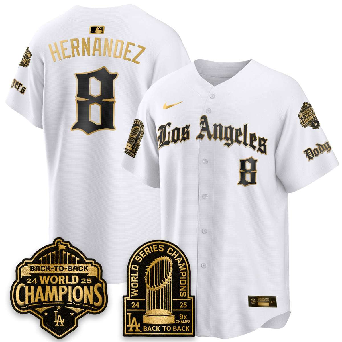 Los Angeles Dodgers WS Champions Back 2 Back Patch Vapor Premier Limited Gothic Edition Jersey - Stitched