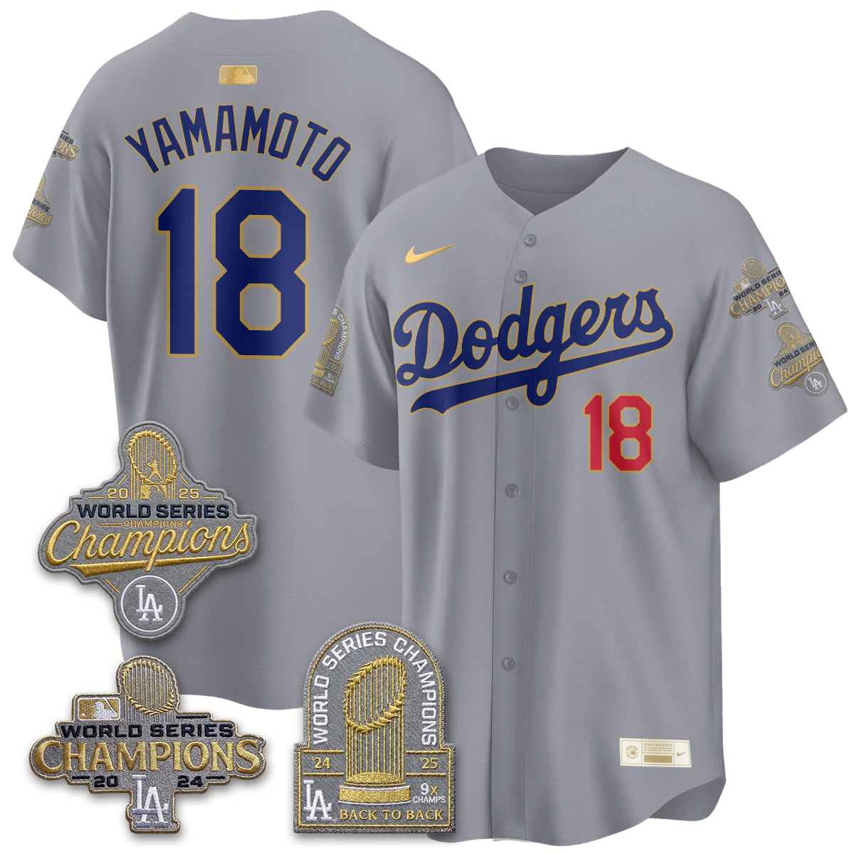 Los Angeles Dodgers Gold Collection Stadium Vapor Limited Jersey - Back to Back 9x Champs - Stitched-Cuztomshoes